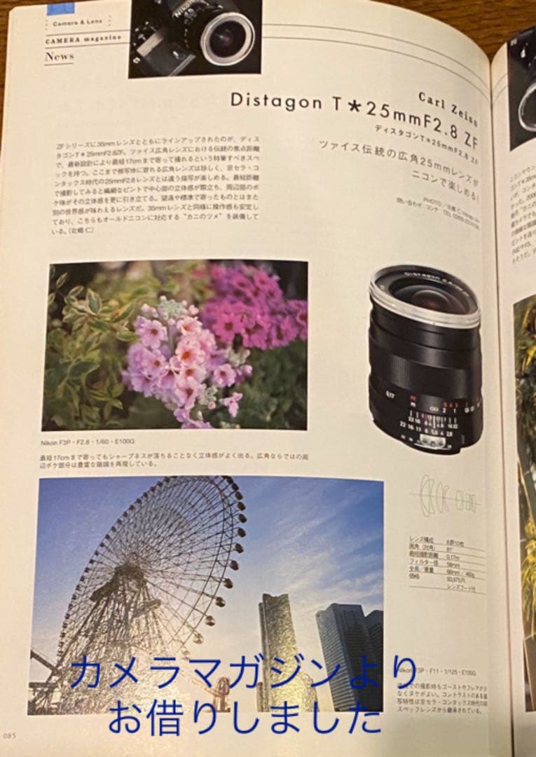 カールツァイス　ディスタゴン　25mm f2.8 Fマウント　コシナ