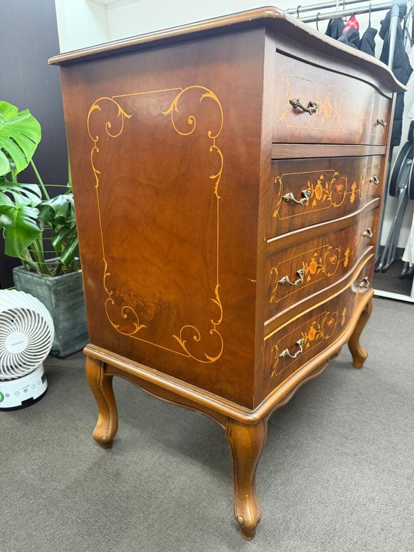 イタリア製 木製4段チェスト 猫脚