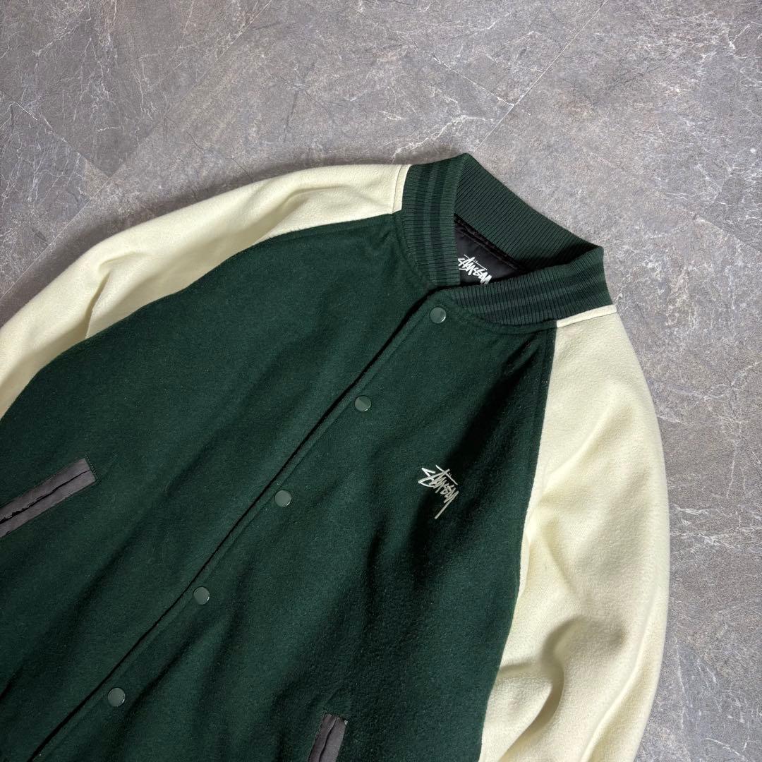 STUSSY スタジャン スタジアムジャンパー ウール グリーン M 刺繍ロゴ